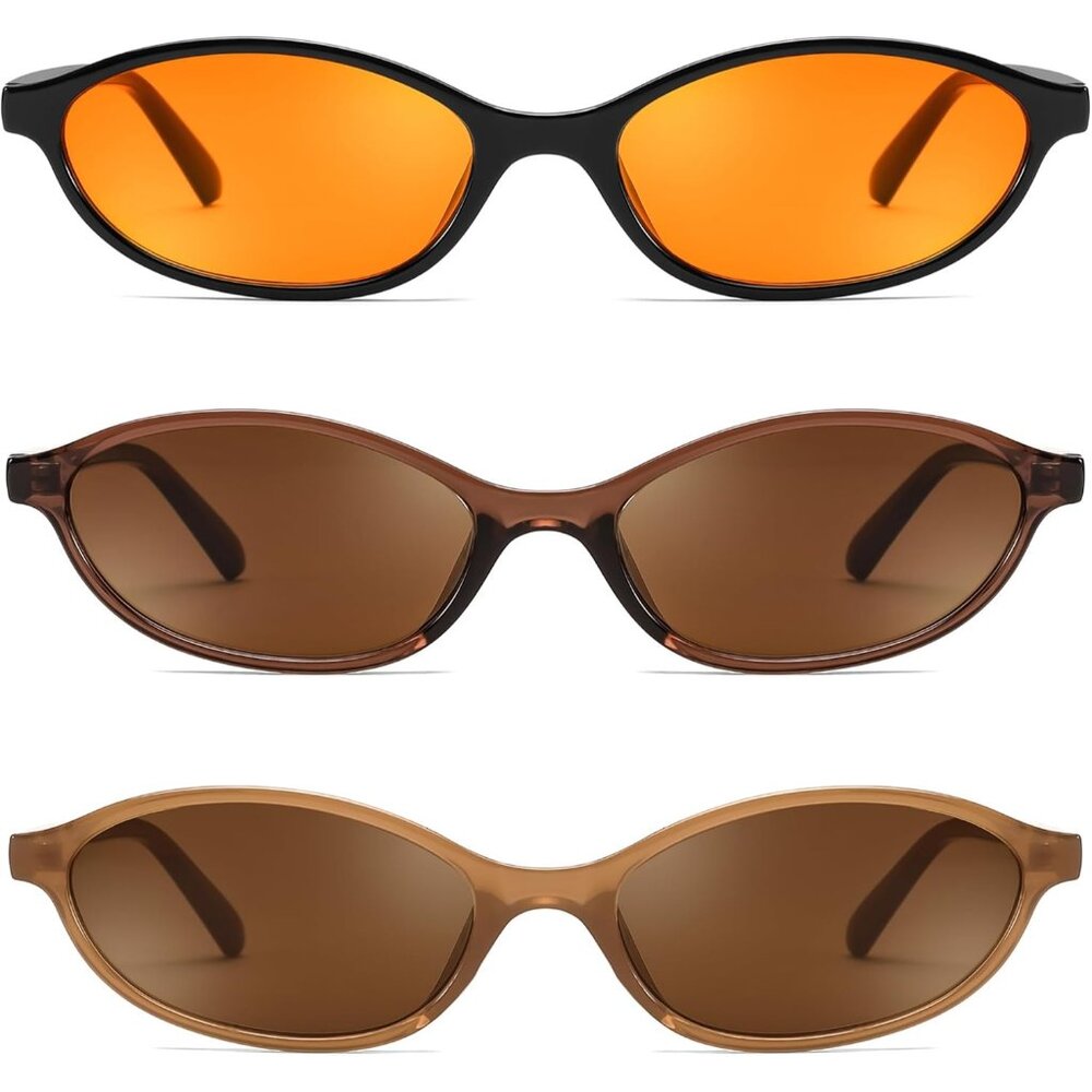 Women's Orange Brown Sunglasses Eye Narrow Trendy plastic frames Sunnies Shades